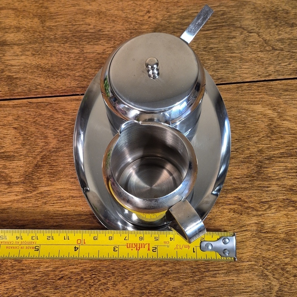 VINTAGE Shiny Chrome Cream and Sugar Set With Spoon And Tray - Picture 15 of 16
